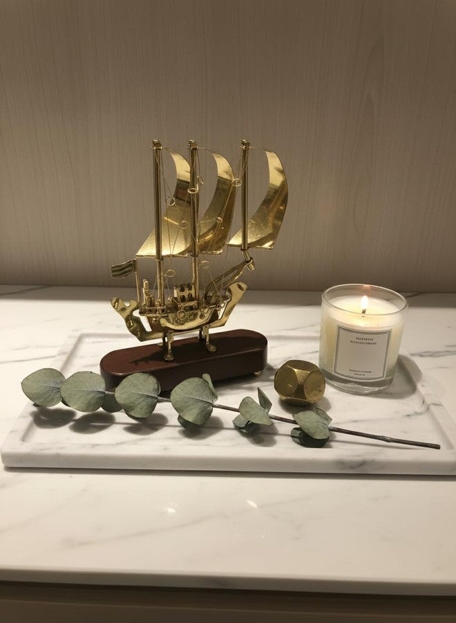 umsang Luxury Pure Brass Sailing Ship Showpiece with High-Polish Gold Finish for Executive Office Desk Decor | Elegant Metal Nautical Sculpture on Wooden Base | Vintage Home Gift Item - Image 2